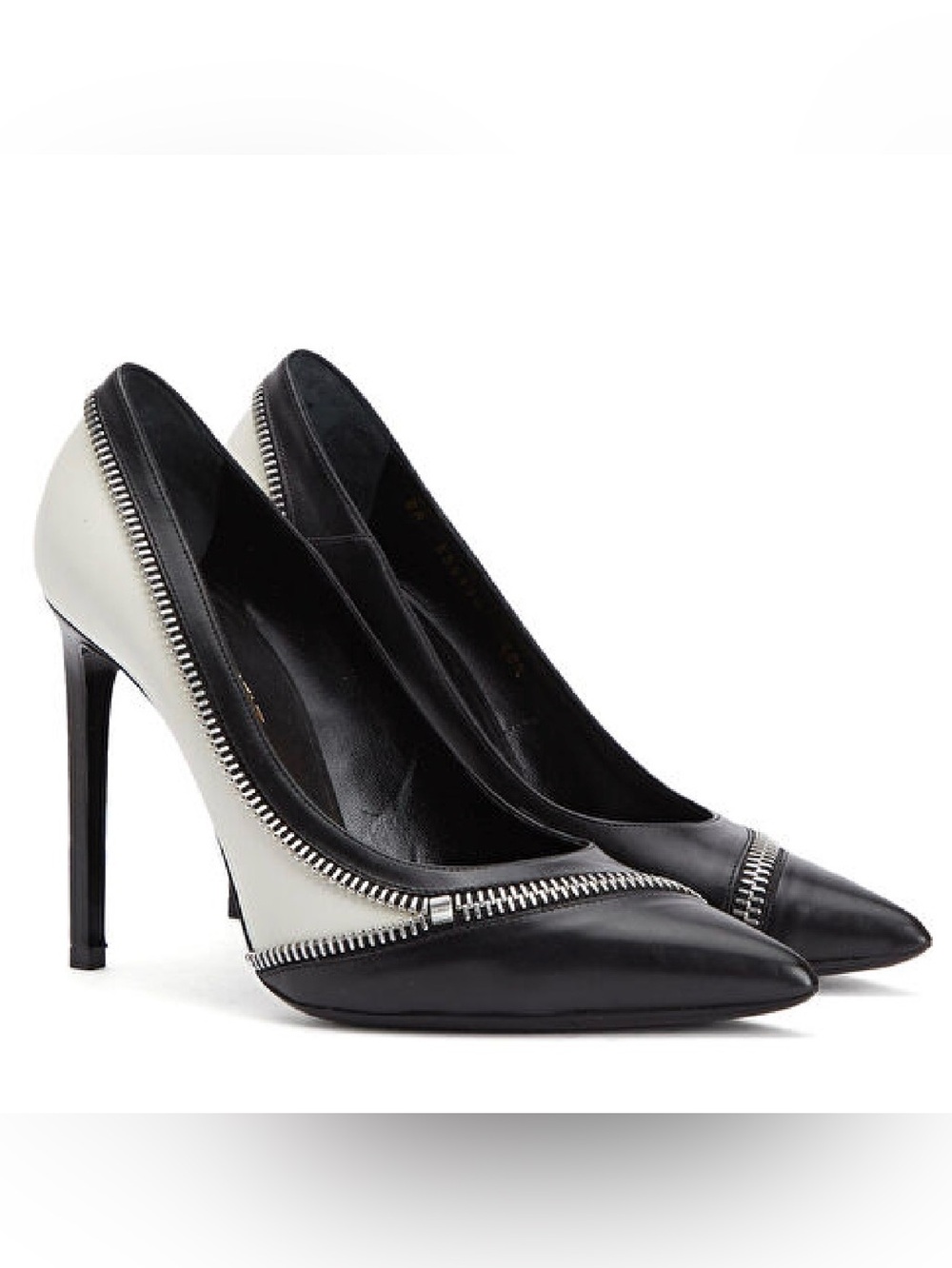 Yves Saint Laurent Black and White Zip-Trim Pointed-Toe Stilettos